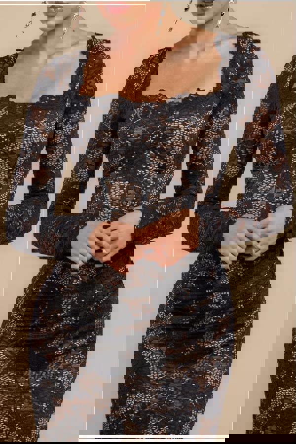 Scalloped Lace Corset Bodice Maxi Dress - Black DR4519