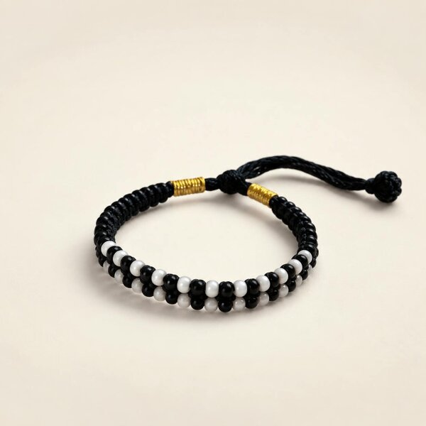 The Colourful Aura Adjustable Black and White Nazaria Bracelet for Kids