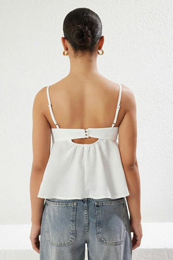 WOVCOR Linen-Look Woven Blouse with Bow Detail