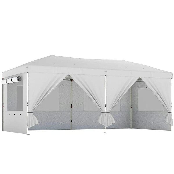 3 x 6 m Pop Up Canopy with UV50+ Protection Garden Gazebo with 6 Sidewalls, White