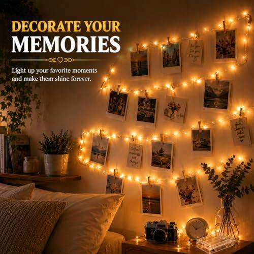 10M Warm White LED String Lights, 100 Micro Rice Lights, Gold Copper Wire, Battery Operated Indoor Fairy Lights image 6