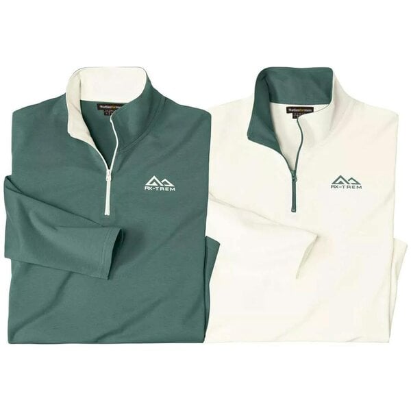 Atlas For Men Mens Jersey Quarter Zip Top (Pack of 2) - Green/White - Green/White