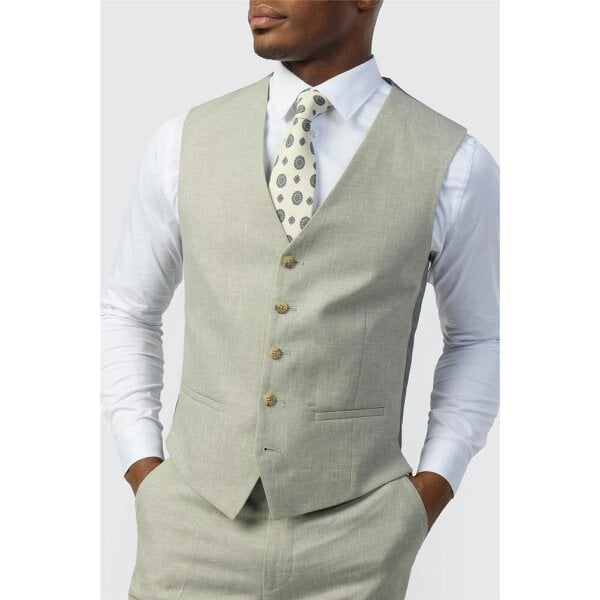 Ted Baker Tailored Fit Sage Linen Cotton Waistcoat