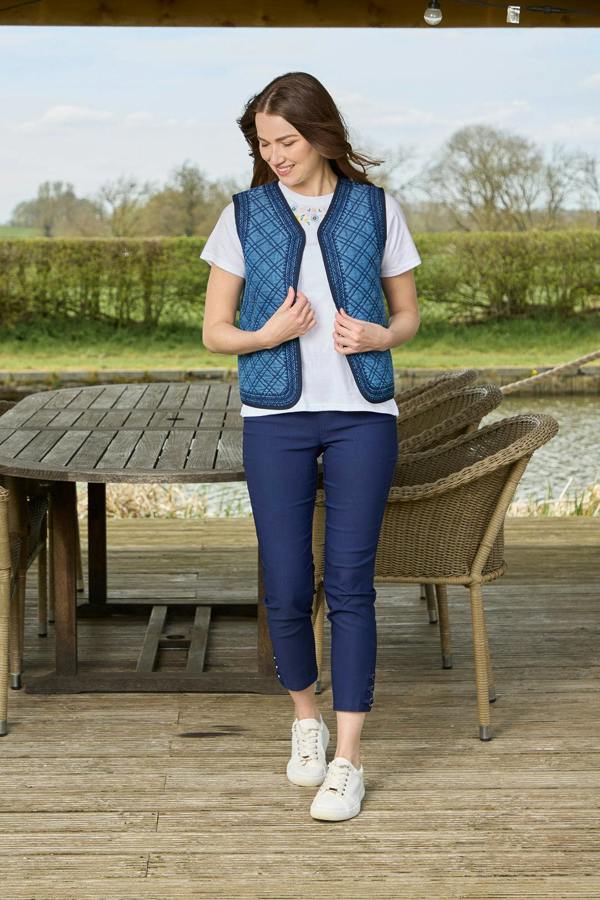 Mudflower Denim Quilted Embroidered Gilet
