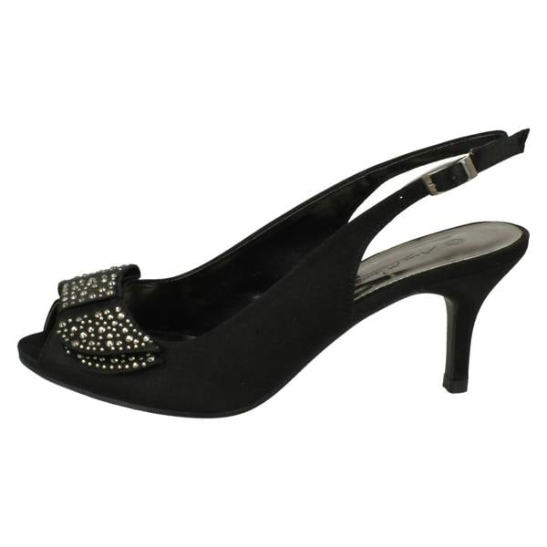 Anne Michelle Ladies Anne Michelle Mid Heel Peep Toe Diamante Bow Vamp Court Shoes