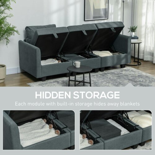 Wyld Haus Bakeli Dark Grey Modular L Shaped Sofa With Integrated Storage