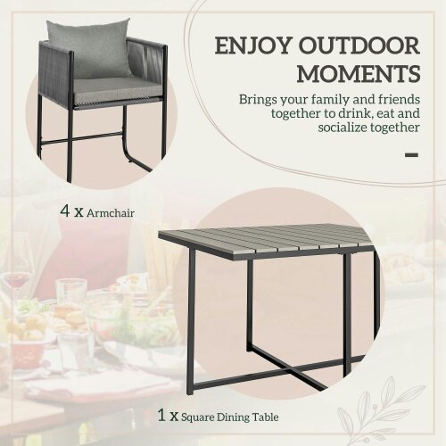 Wyld Haus Donino Rattan Grey 4 Seater Cube Garden Dining Set With Cushions And Rectangular Wood Effect Table