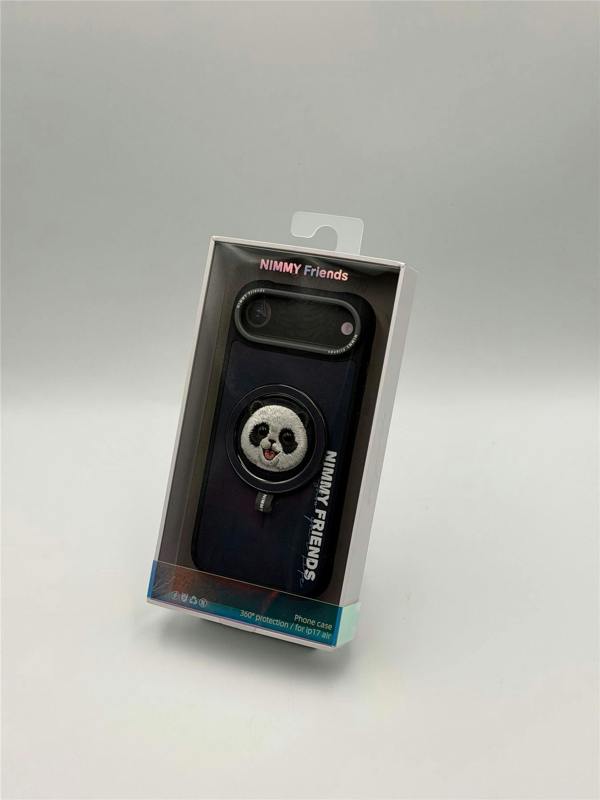 Nimmy Friends Nimmy Big Eye Cute Pet Travel Panda Face Case with Detachable MagSafe Grip for iPhone 17 Air 6.5" Black Grey