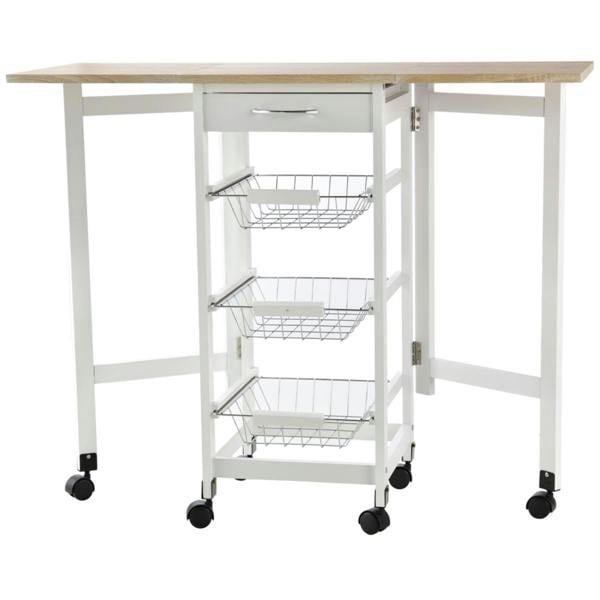 Dyzi Extendable Kitchen Island Trolley Drop Leaf Storage Baskets White