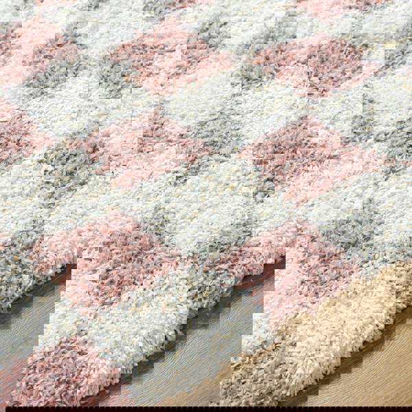 Livabliss Urban Shag-Modern Ivory Pink Checkered Soft Plush Pile Rug