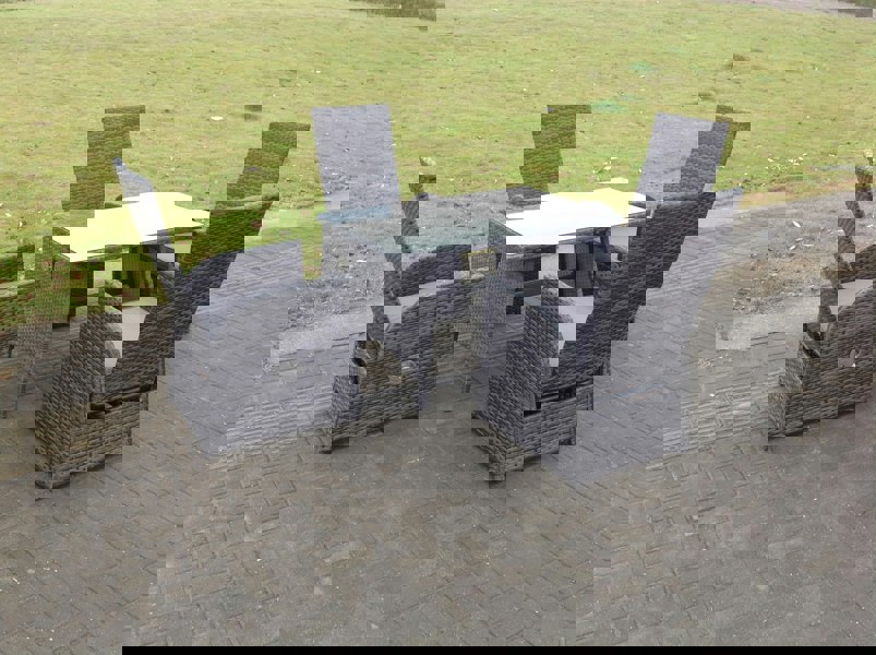 Fimous Oblong Rectangular Table Adjustable Reclining Chair Rattan Dining Set Outdoor Garden Furniture Table And Chair Set Mixed Grey 4 Chairs