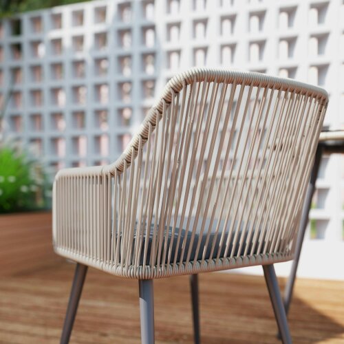Wyld Haus Sudore Rele Rattan Light Brown 4 Seater Outdoor Dining Set With Cushions And Round Glass Table