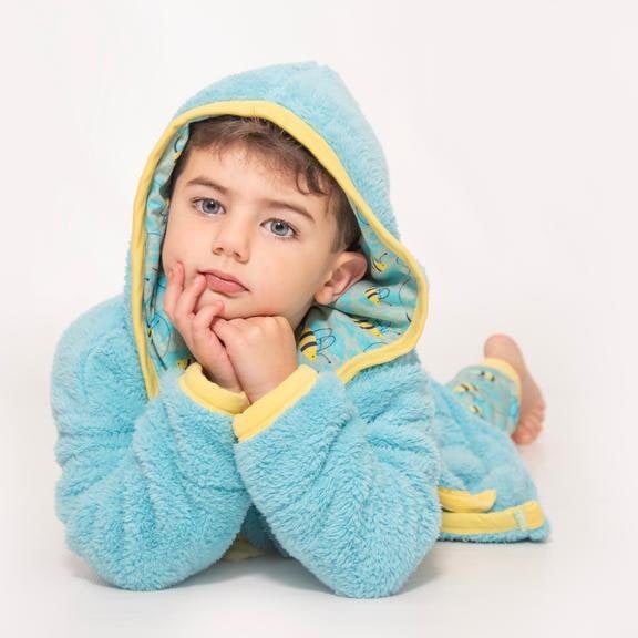 Luca and Rosa Busy Bees Light Blue Boys Fleece Dressing Gown