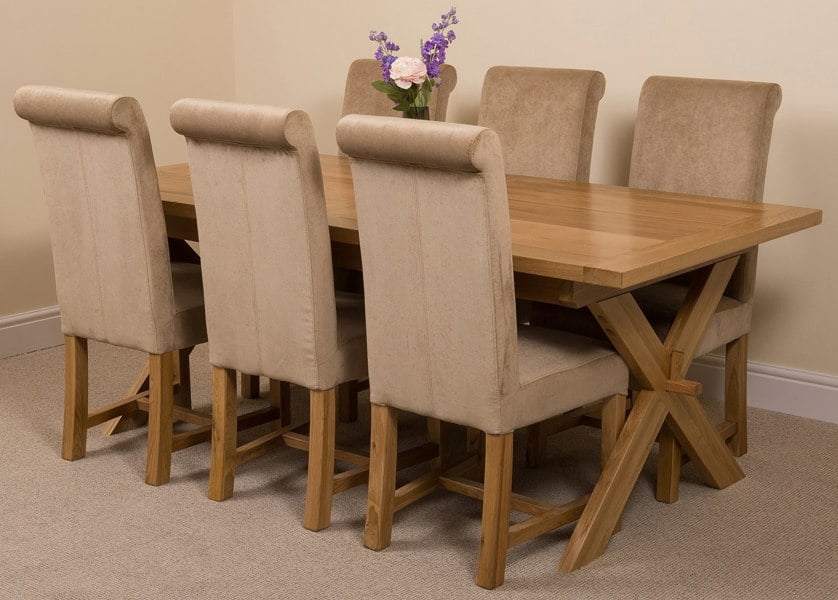That's Furniture Vermont Cross Leg Oak Extending Dining Table with Washington Fabric Chairs