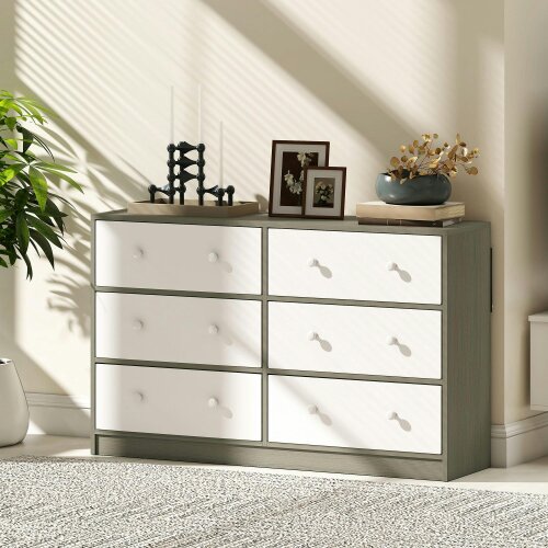 Wyld Haus Nafiso Fabric And Wood White And Grey 6 Drawer Storage Dresser