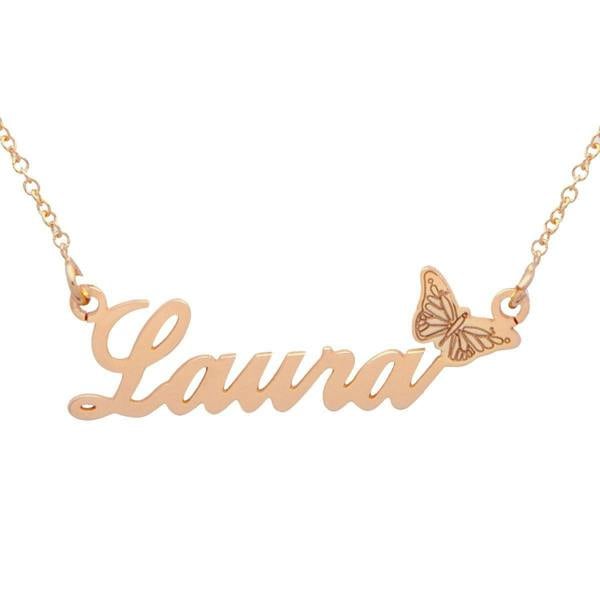 Christopher James of London 9ct Rose Gold Plated Carrie Style Personalised Name Necklace with Butterfly