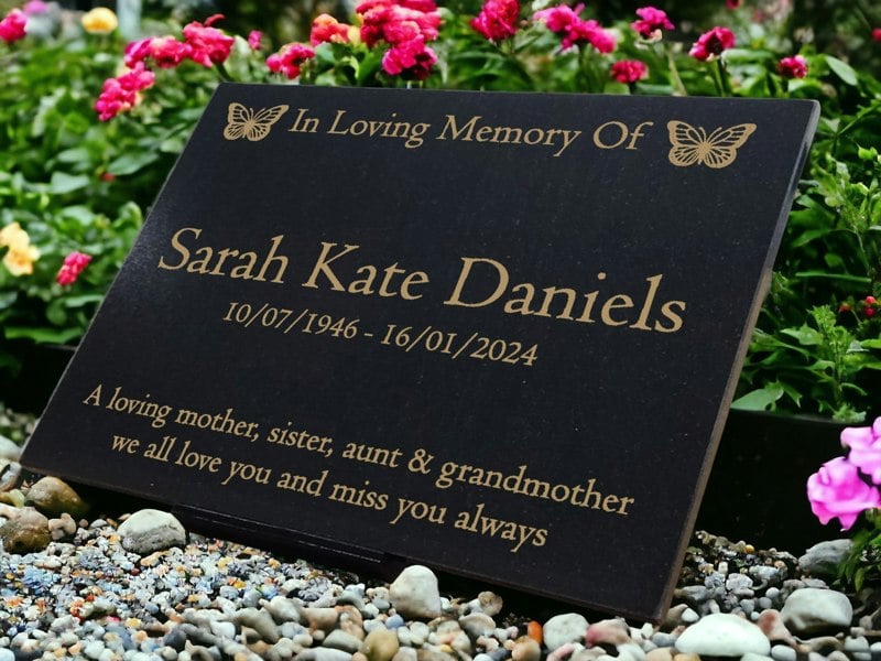 Memorials Direct Granite Memorial Plaque, Butterfly, Stand Included