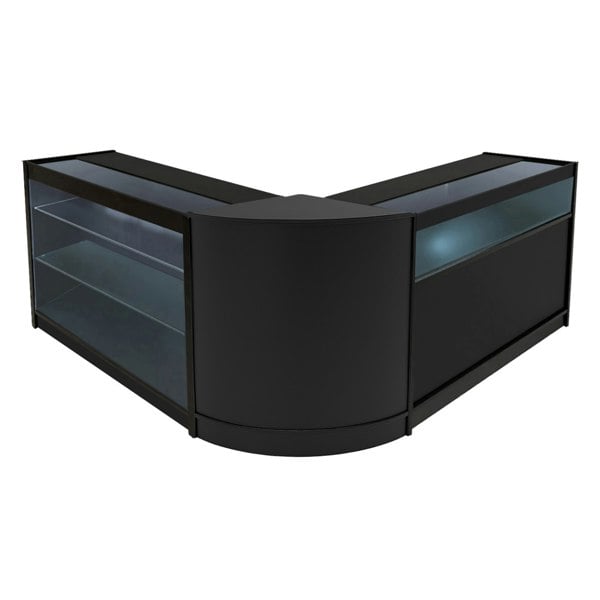 Triton LED Shop Counter Set in sleek black, featuring a modern design with glass display shelves and smooth surfaces for retail use