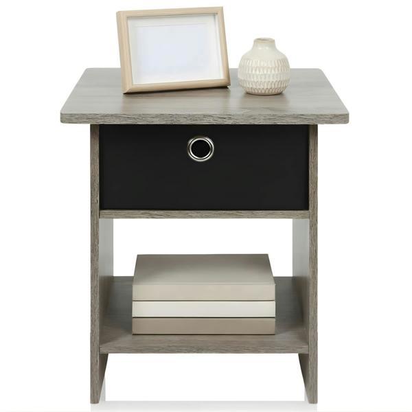 WALPLUS Modern Furniture Piece for Stylish and Functional Home Use | 10004GYW/BK End Table Night Stand with Bin Drawer, French Oak Grey/Black