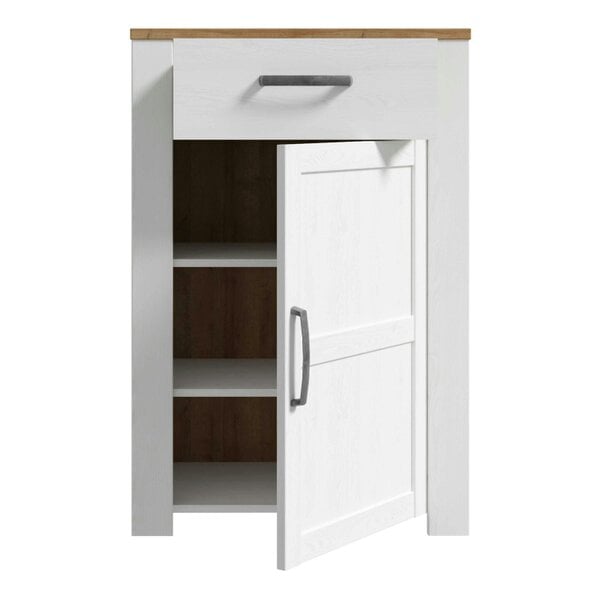 Wyld Haus Kyoto White and Natural Oak Wood 1 Door 1 Drawer Shoe Cabinet