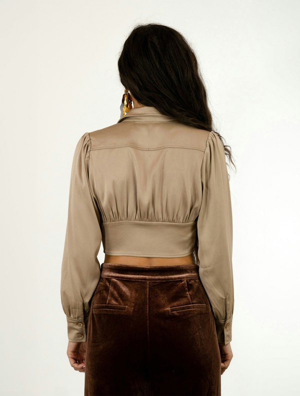 BALOU Silk Cropped Shirt - Brown