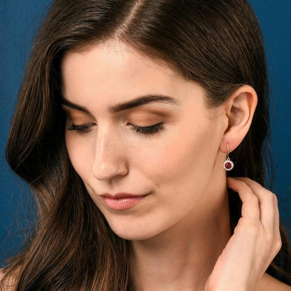 Zavana Gold Plated Round Red Halo Drop Earrings with Cubic Zirconia Stones for women