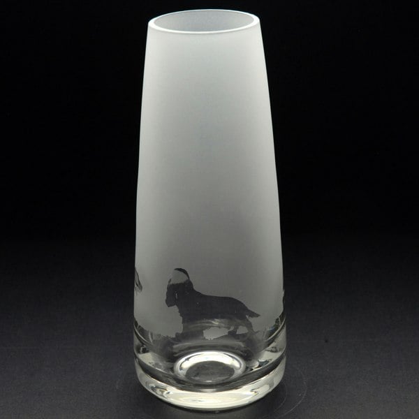 Glyptic Glass Art Cocker Spaniel Dog Glass Bud Vase - Hand Etched/Engraved Gift