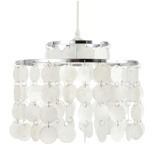 Chrome Pendant Shade with Cascading Natural Capiz Style Shell Discs Image 4