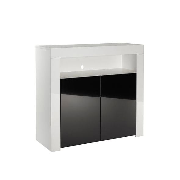 MMT Furniture Designs Modern White/Black Matt Gloss Buffet Sideboard Cabinet with LED Lights