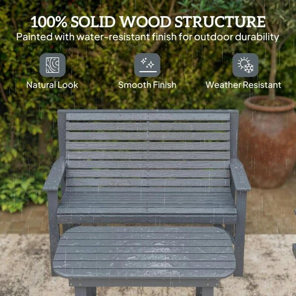 4 Piece Wooden Garden Furniture Set, Outdoor Garden Sofa Set with 2 Armchairs, Loveseat and Coffee Table, Grey