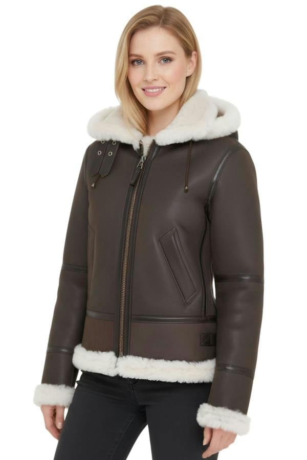 Infinity Leather Womens Hooded Sheepskin Flying Leather Jacket-Palermo