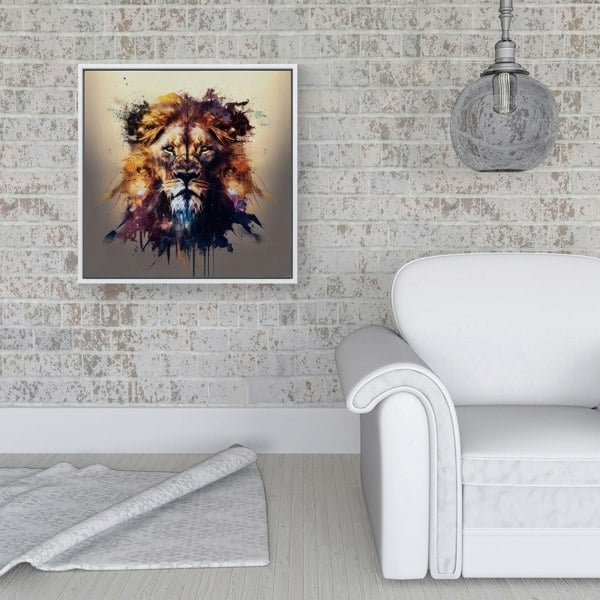 Warren Reed Majestic Lion Face Splash Art Framed Canvas