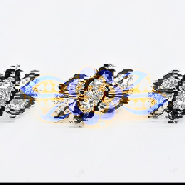 flower hair clip in blue enamel