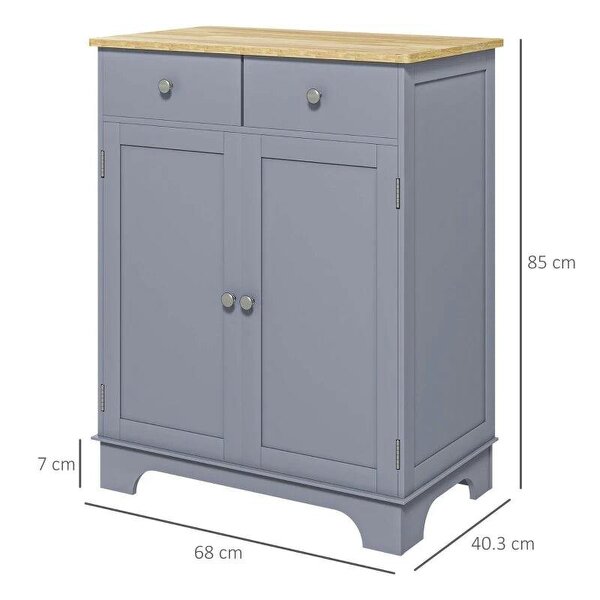 Side Storage Multi-use Sideboard Table Kitchen Floor Cabinet with Solid Wood Top, Adjustable Shelf, Drawer, Grey