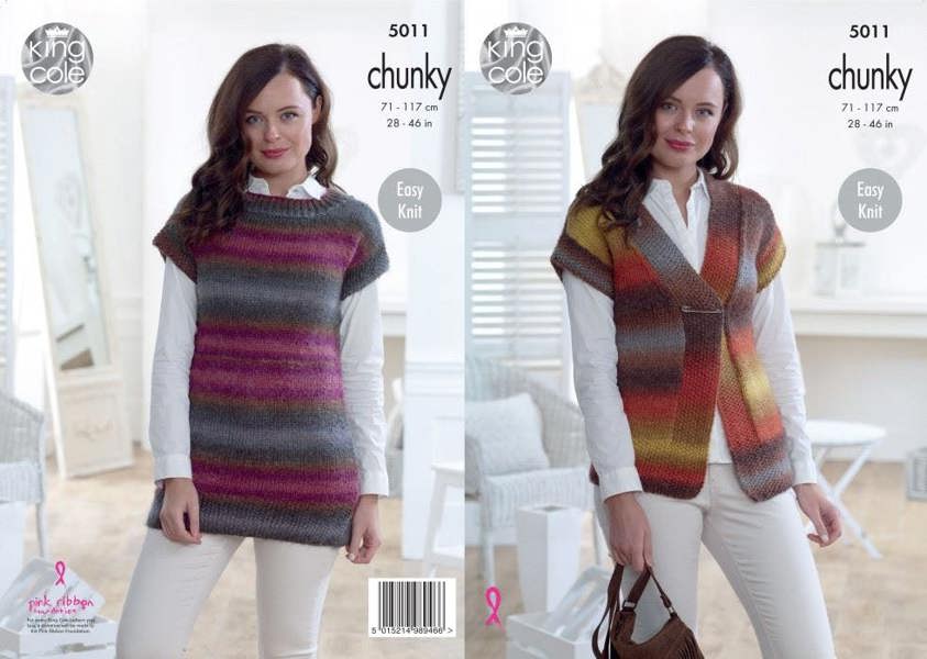 King Cole Riot Knitting Pattern 5011, Tops, Waistcoats for Women, 28 - 46 Inches - Easy
