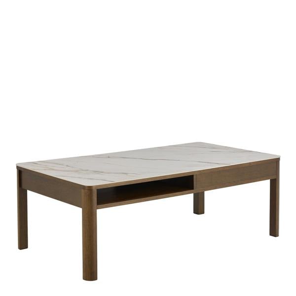 Wyld Haus Cork Rectangular Cream Ceramic Coffee Table with Oak Veneer Base