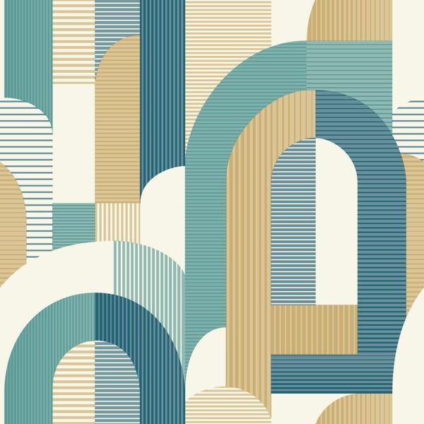 Grandeco Geometric Arc Textured Wallpaper, Blue