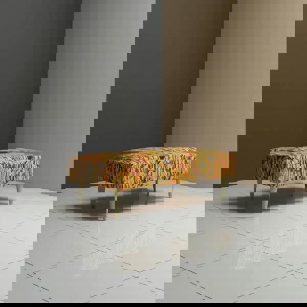 Artistic multi-toned rectangular footstool with firm seating