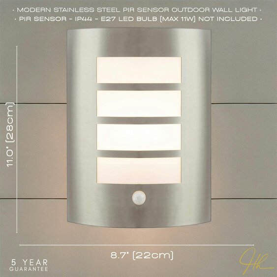 Happy Homewares Modern Outdoor IP44 Stainless Steel Flush Wall Lamp Fitting with PIR Sensor
