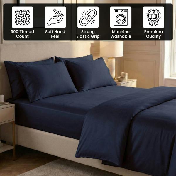 Smart Living 40cm Deep T300 Fitted Sheet Or Pillowcase - Navy