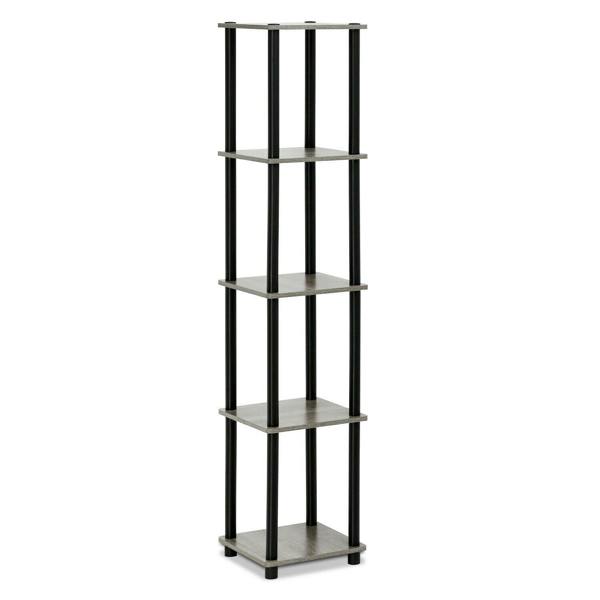 WALPLUS BK Turn-N-Tube 5-Tier Corner Square Rack Display Shelf, French Oak Grey/Black perfect for organized storage and display - 99132GYW