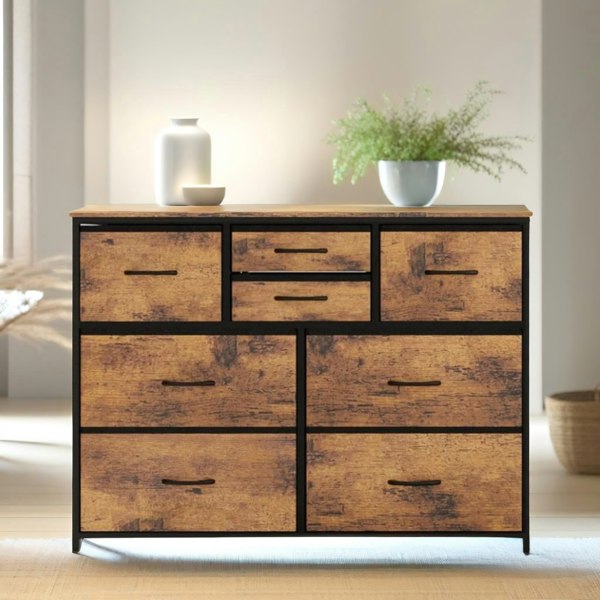 Rafaelo Mobilia Bedroom Chest With 8 Fabric Drawers Rustic Brown