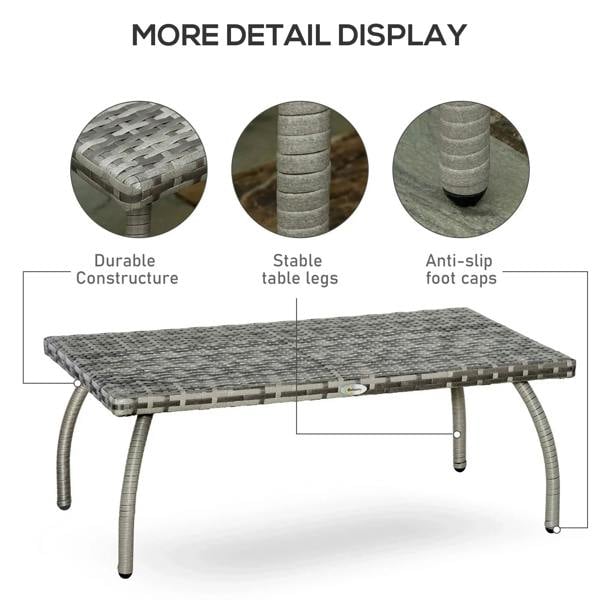 Grey PE wicker coffee table with woven top and stable curved legs
