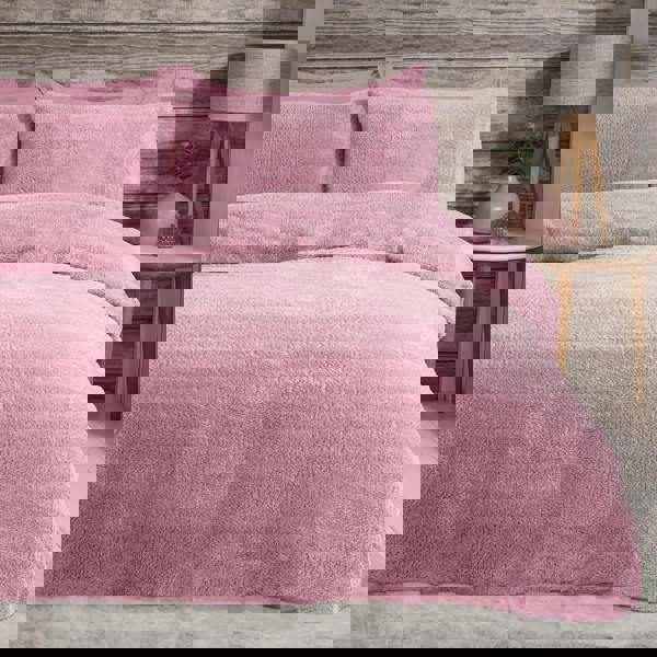 Teddy Plain Duvet Cover and Pillowcase Set - Mauve