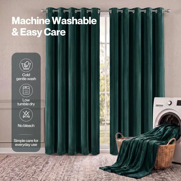 Marlow Thick Thermal Blackout Curtains Velvet 66x72 Inch Eyelet Ring Top Green