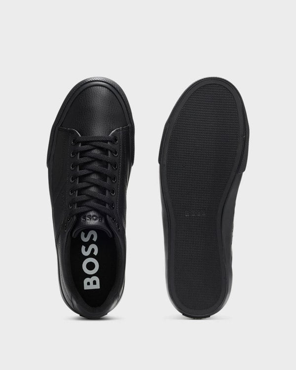 BOSS Orange Aiden Tenn Mens Faux-Leather Trainers with Plain and Grained Textures  - Black 005