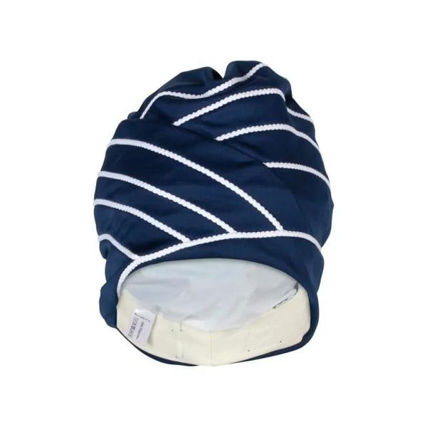 Navy blue and white striped Fashy piped fabric swim cap