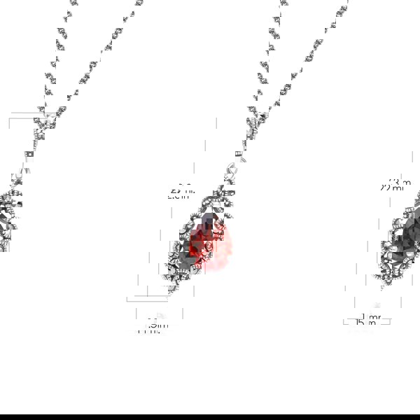 Gemondo Art Deco Style Pear Garnet & Marcasite Pendant Necklace in Sterling Silver