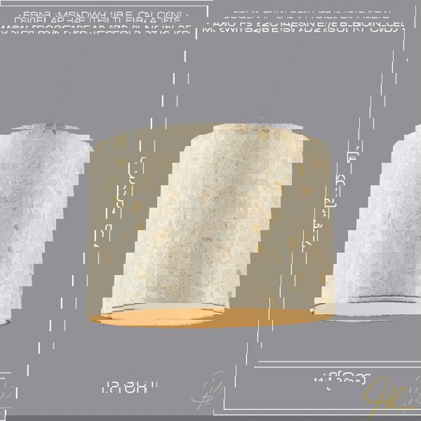 Chic Textured Off-Cream Jacquard Drum Shade with Gold Foil Decor Print Image 7