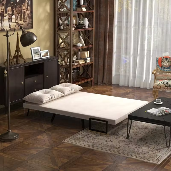 4-in-1 Velvet-Feel Double Sofa Bed, with Pillows - Beige